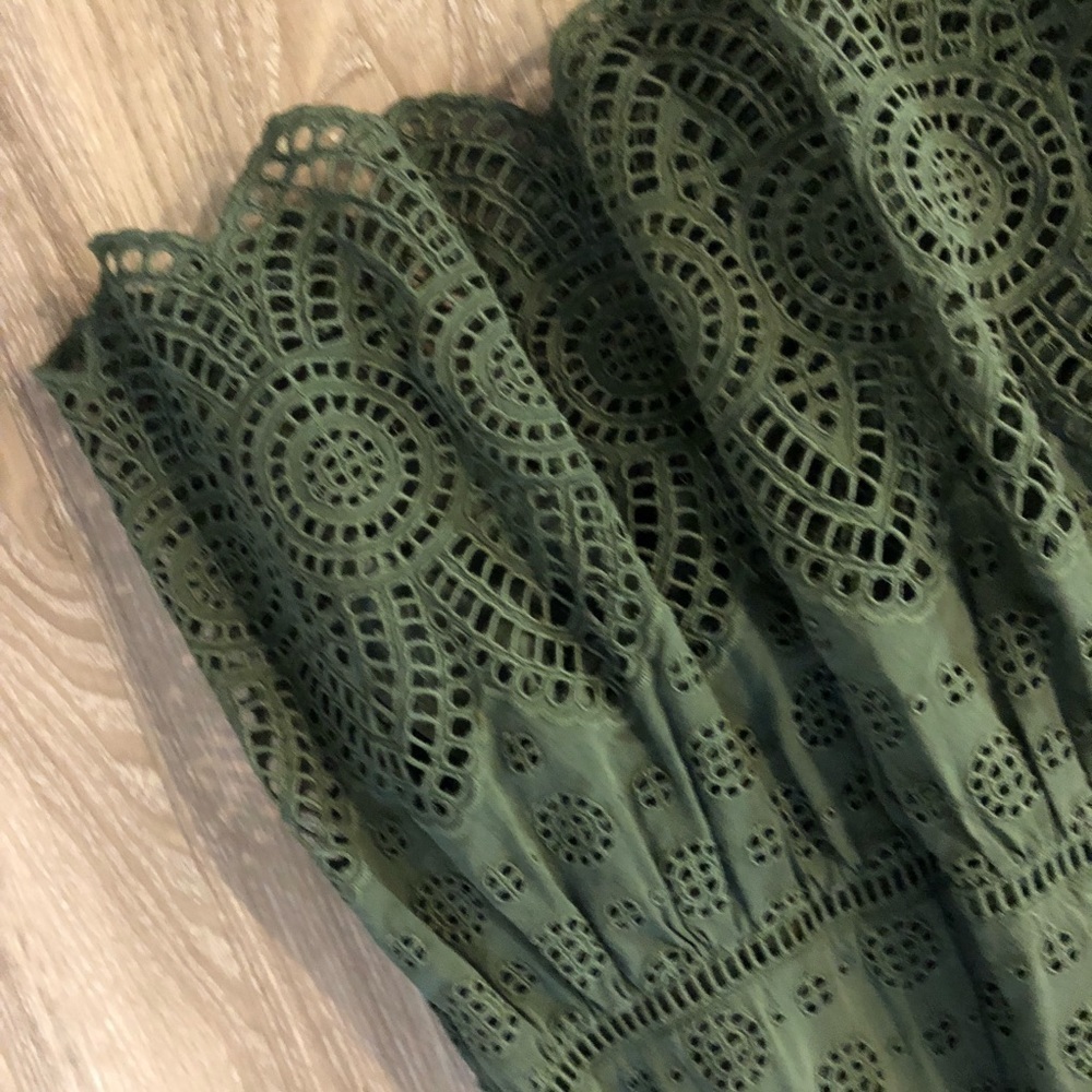 Ulla Johnson Simone Broderie Anglaise Puff Sleeve Shift Dress Army Green - Picture 4 of 10